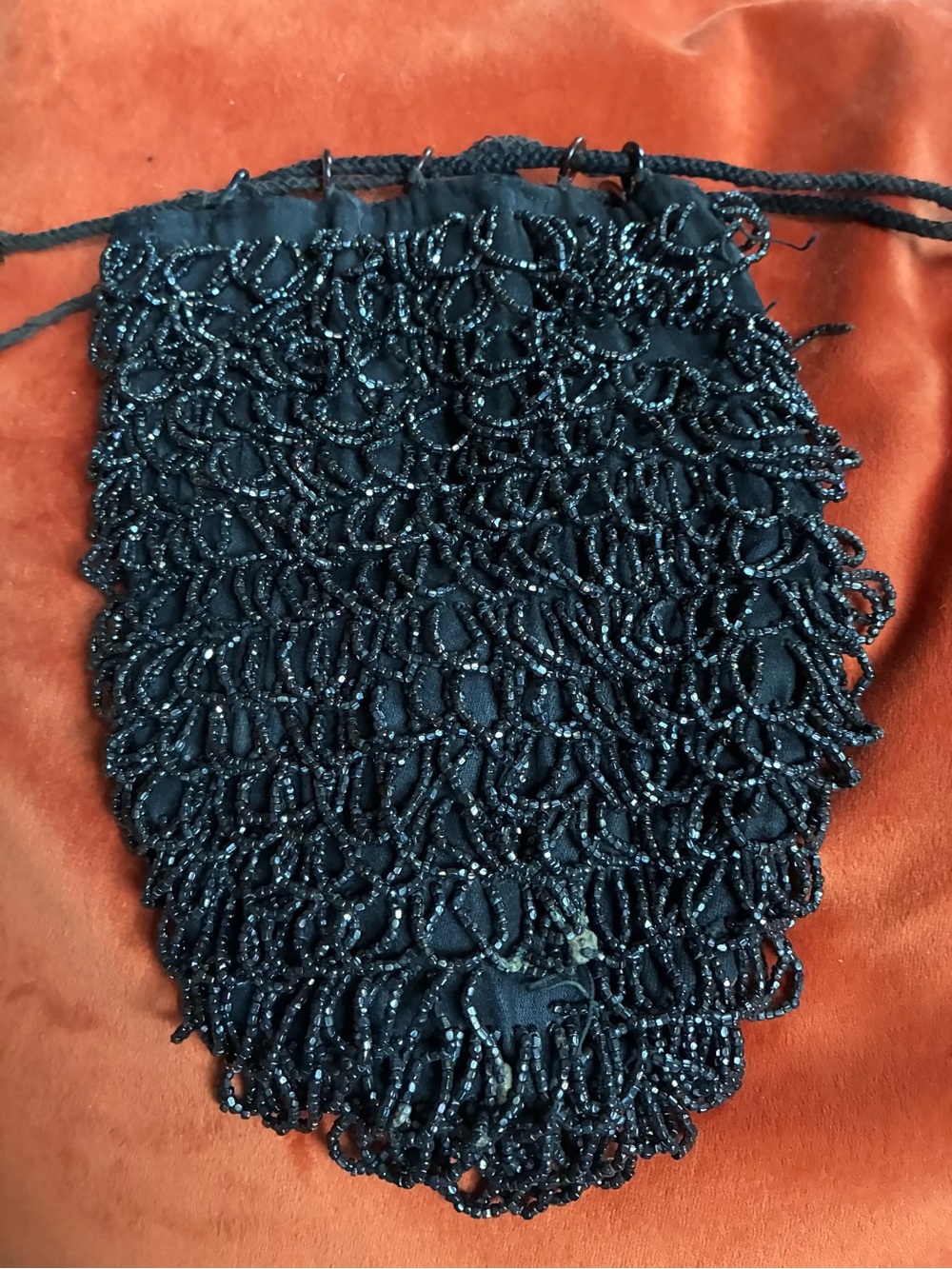 Black Beaded Flapper Evening Drawstring Bag
